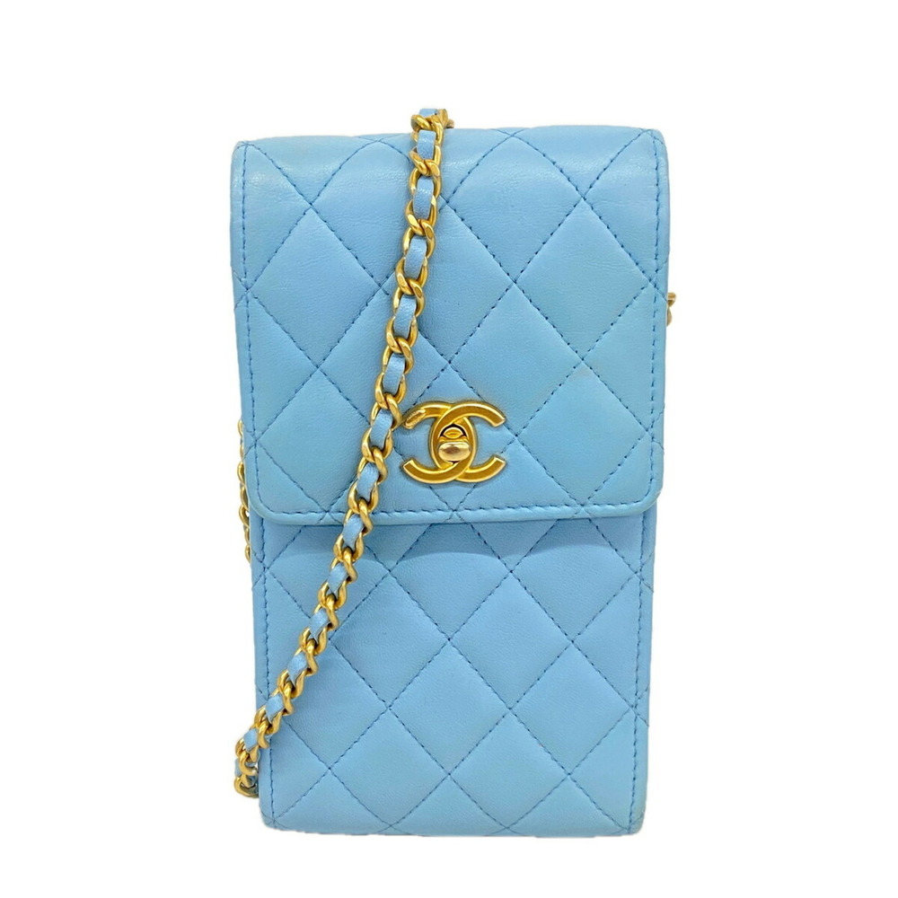 Chanel Matelassé Chain Shoulder Bag, Lambskin, Sky Blue/Champagne, Women's, O...